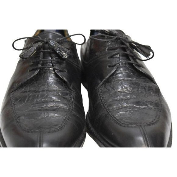 Men\'s Aventura Black Leather Crocodile Lace-Up Oxford Dress Shoes 8M main image 9